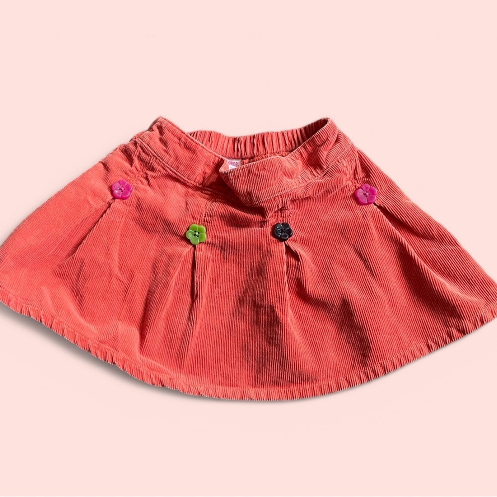 Coral Corduroy Skirt with Colorful Buttons
